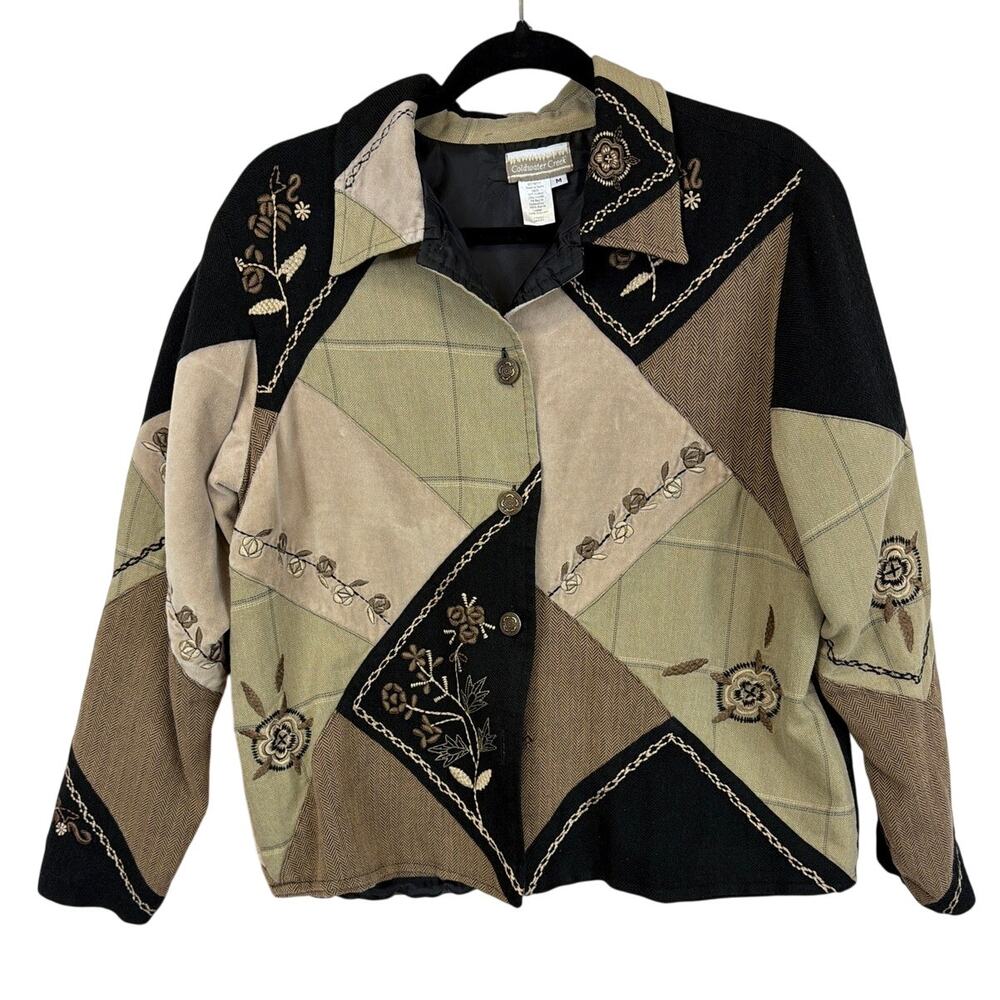 Vintage Y2K Coldwater Creek Multicolored Embroidered Mixed Material Jacket M